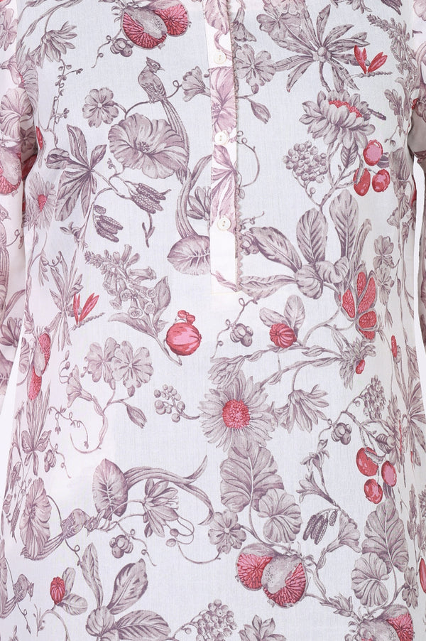 Off White FloralPrinted Rayon Straight Kurta with Lace