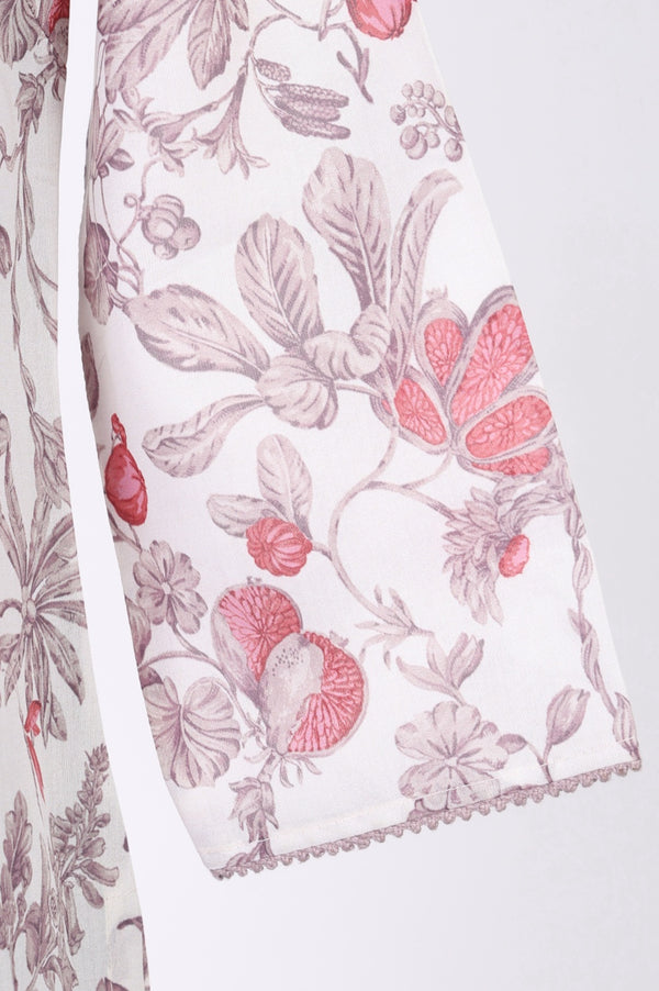 Off White FloralPrinted Rayon Straight Kurta with Lace