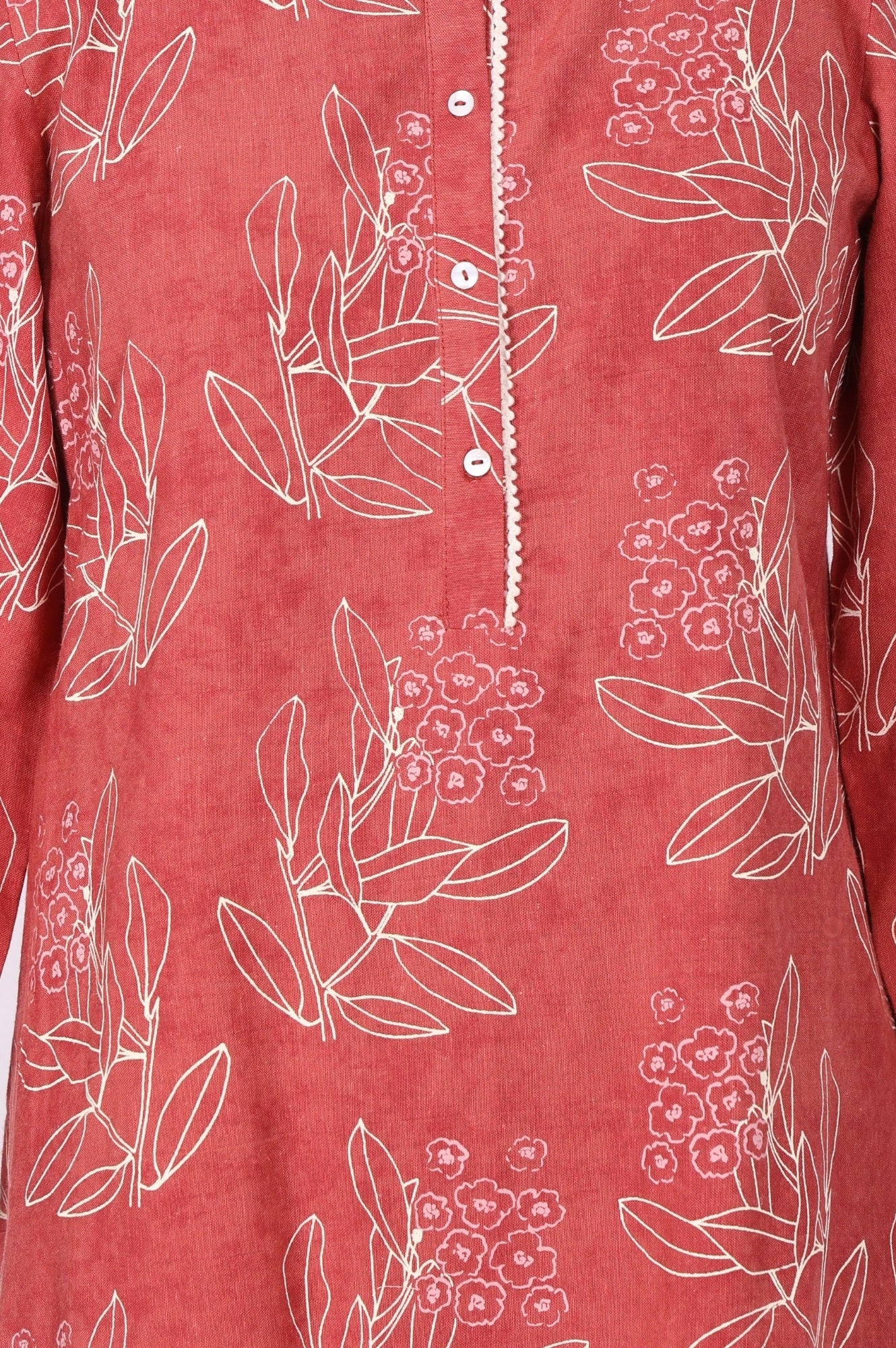 Rust Floral Printed Lace Rayon Flax Straight Kurta
