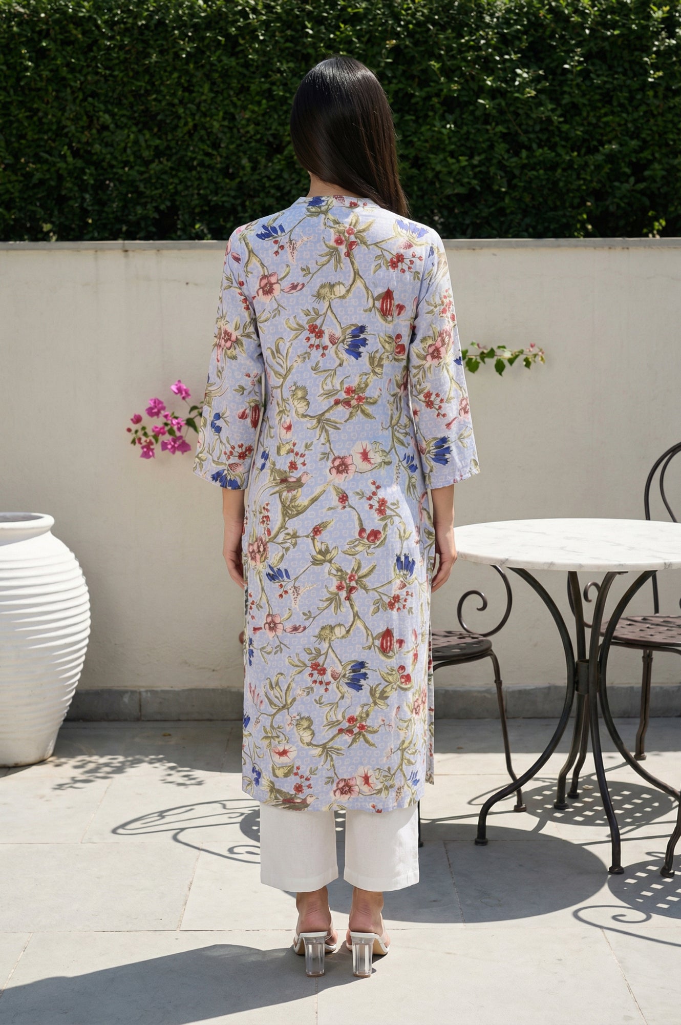 Blue Floral Printed Straight Rayon Kurta