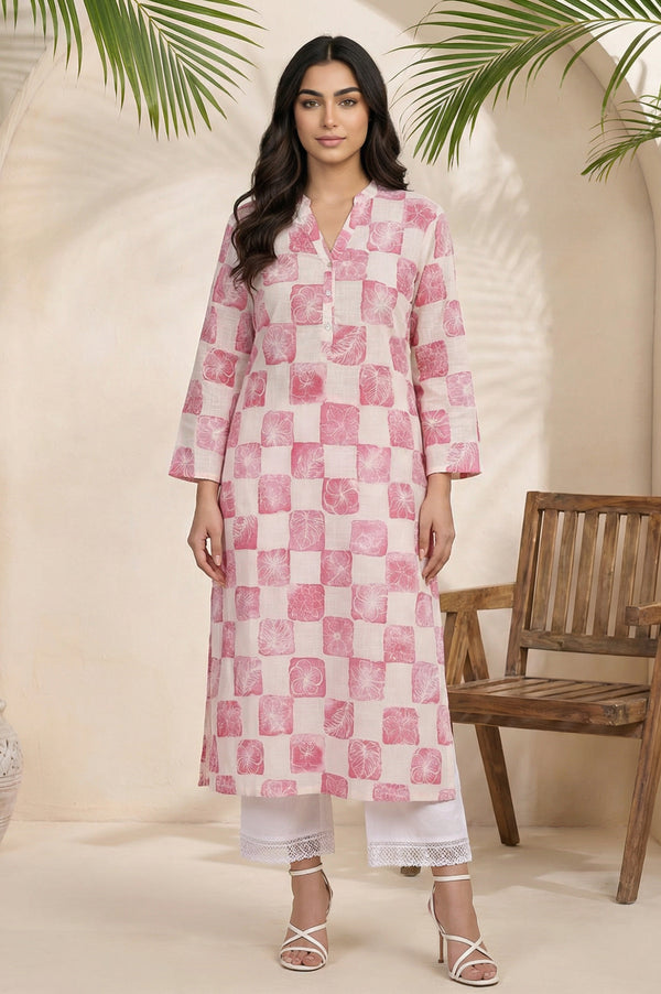 Off White Floral Printed Pure Cotton Straight Kurta