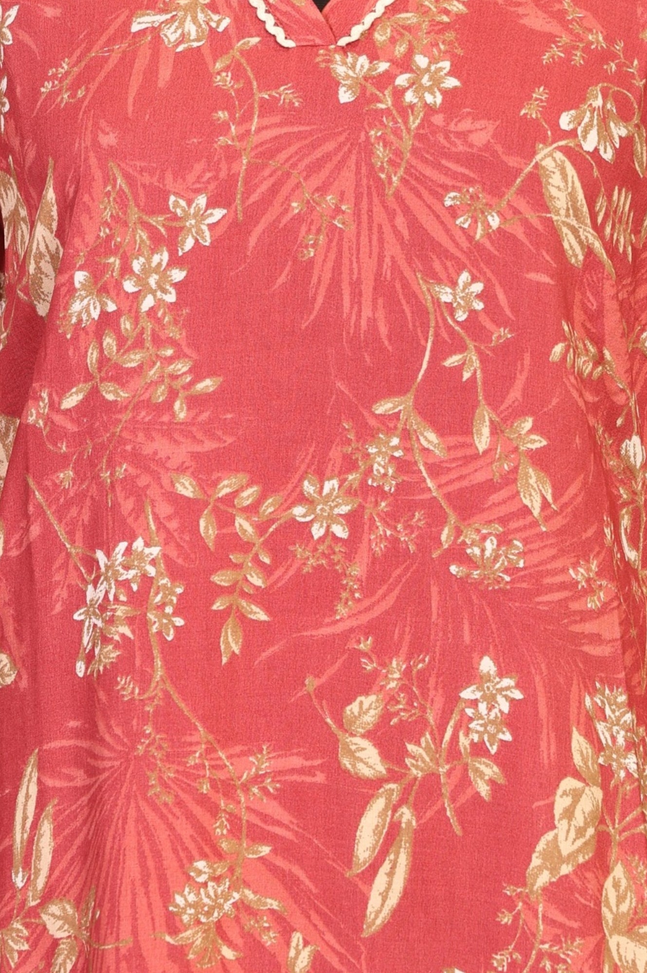 Rust Floral Printed Piping Detail Modal Straight Kurta