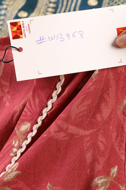 Rust Floral Printed Piping Detail Modal Straight Kurta