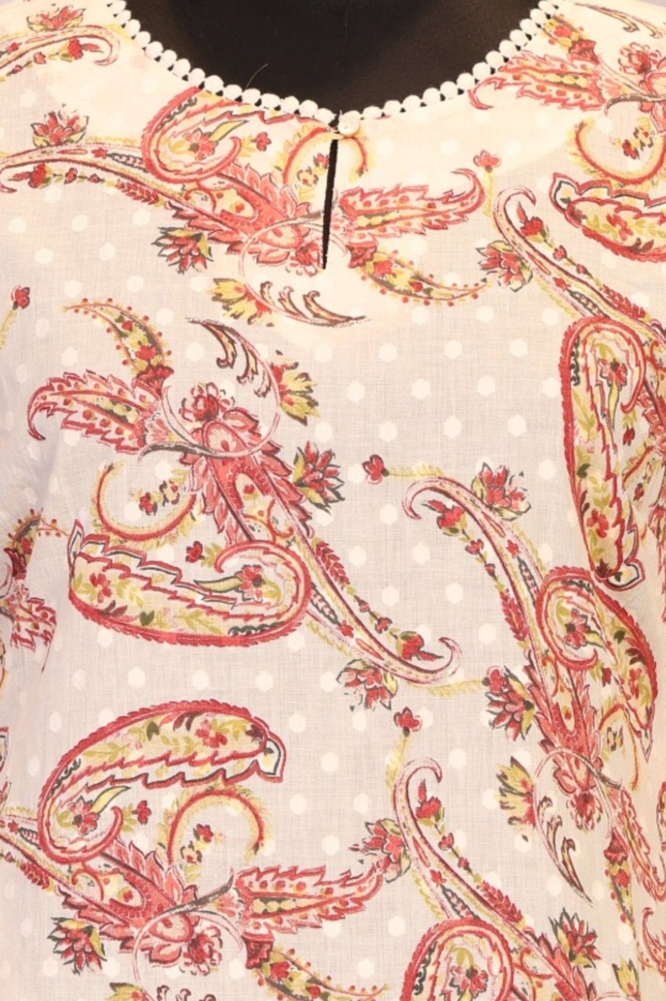 Beige Paisley Printed Pure Cotton Straight Kurta with Lace