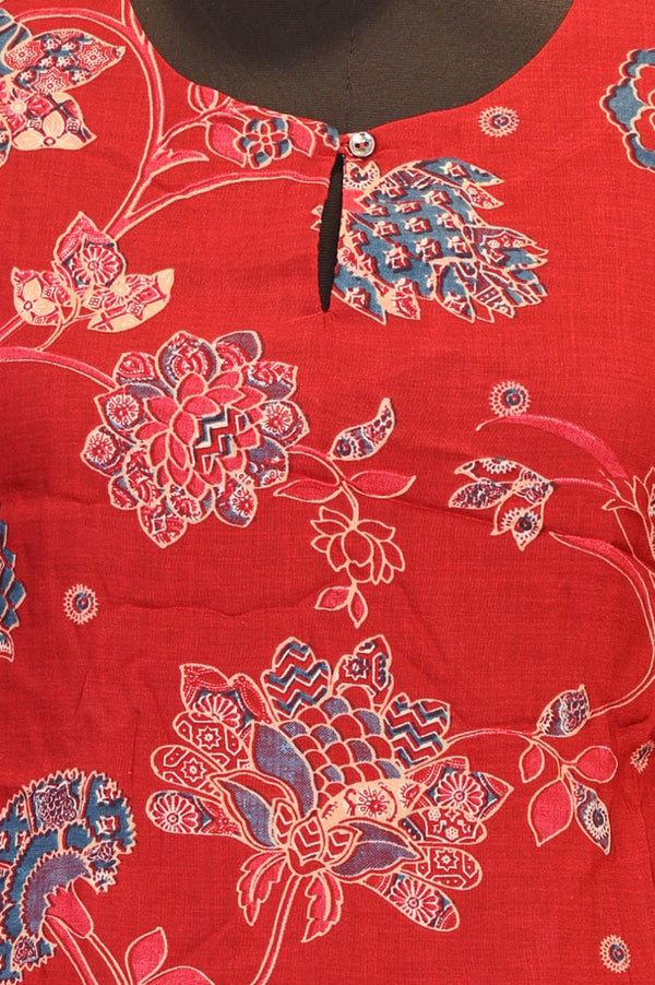 Rust Floral Printed Modal Straight Kurta