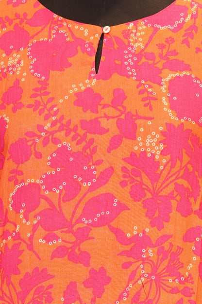 Orange Floral Printed Rayon Straight Kurta