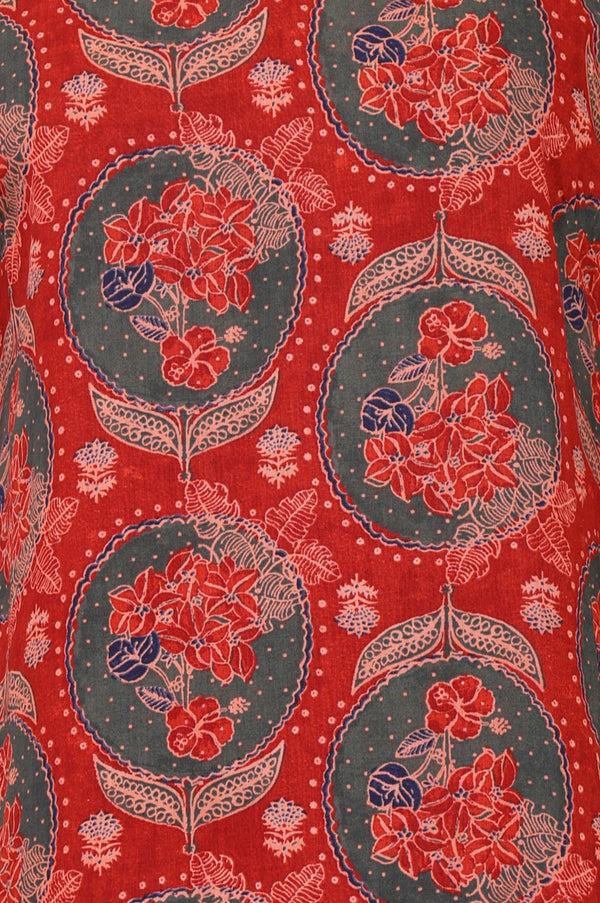 Red Floral Printed Modal Straight Kurta