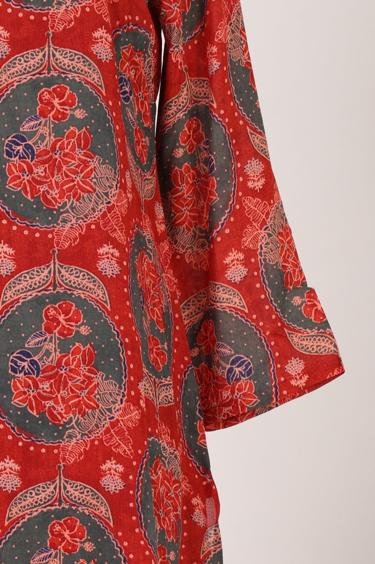 Red Floral Printed Modal Straight Kurta