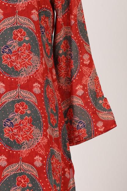 Red Floral Printed Modal Straight Kurta