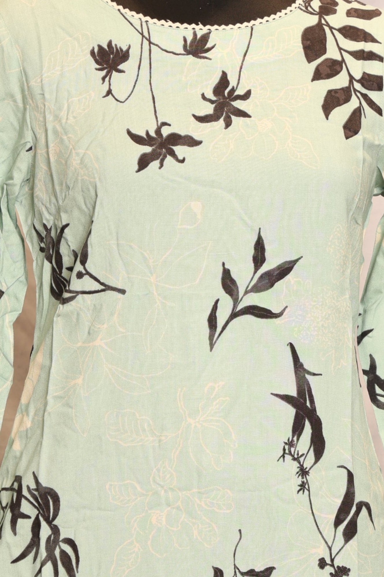 Sea Green Floral Printed Beadwork Straight Kurta