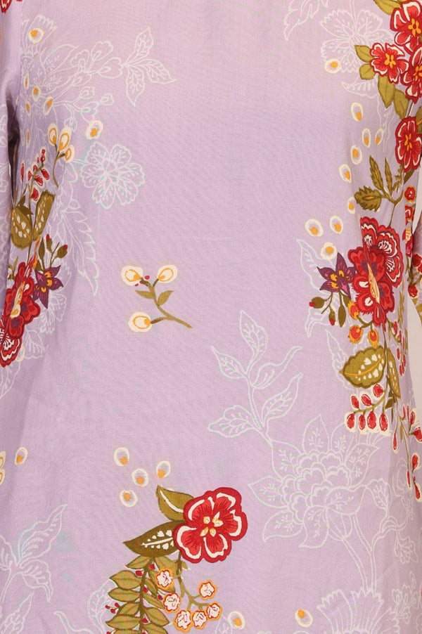 Lavender Floral Printed Lace Straight Kurta