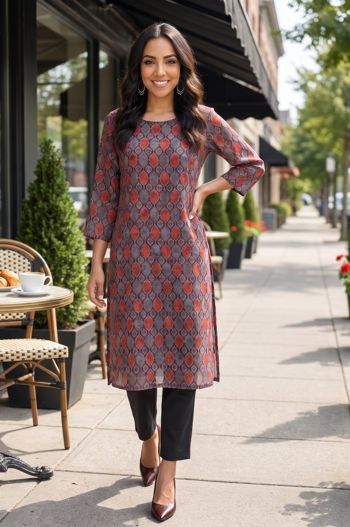 Black Geometric Printed Modal Straight Kurta