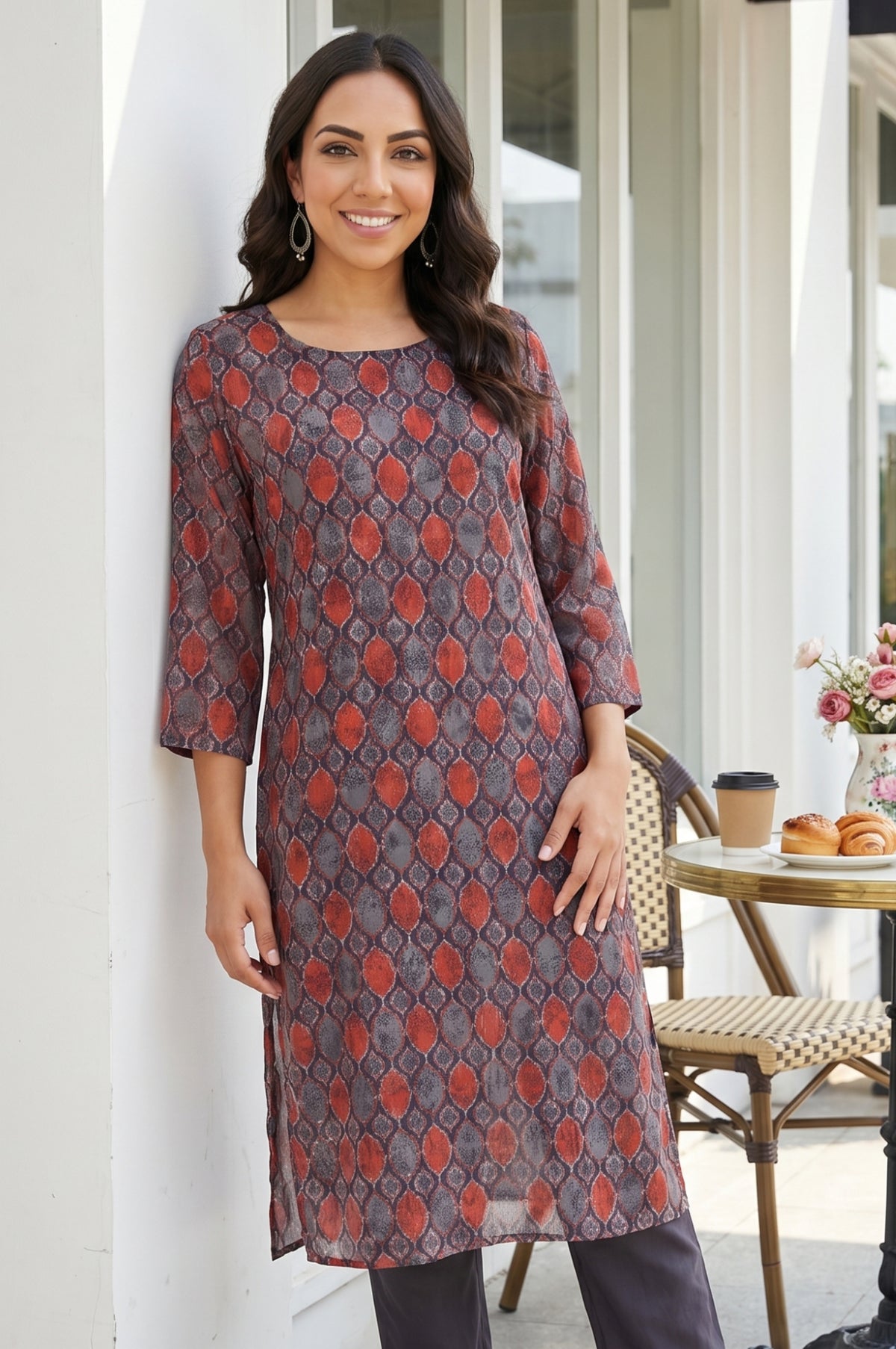 Black Geometric Printed Modal Straight Kurta