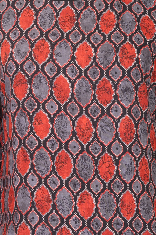 Black Geometric Printed Modal Straight Kurta