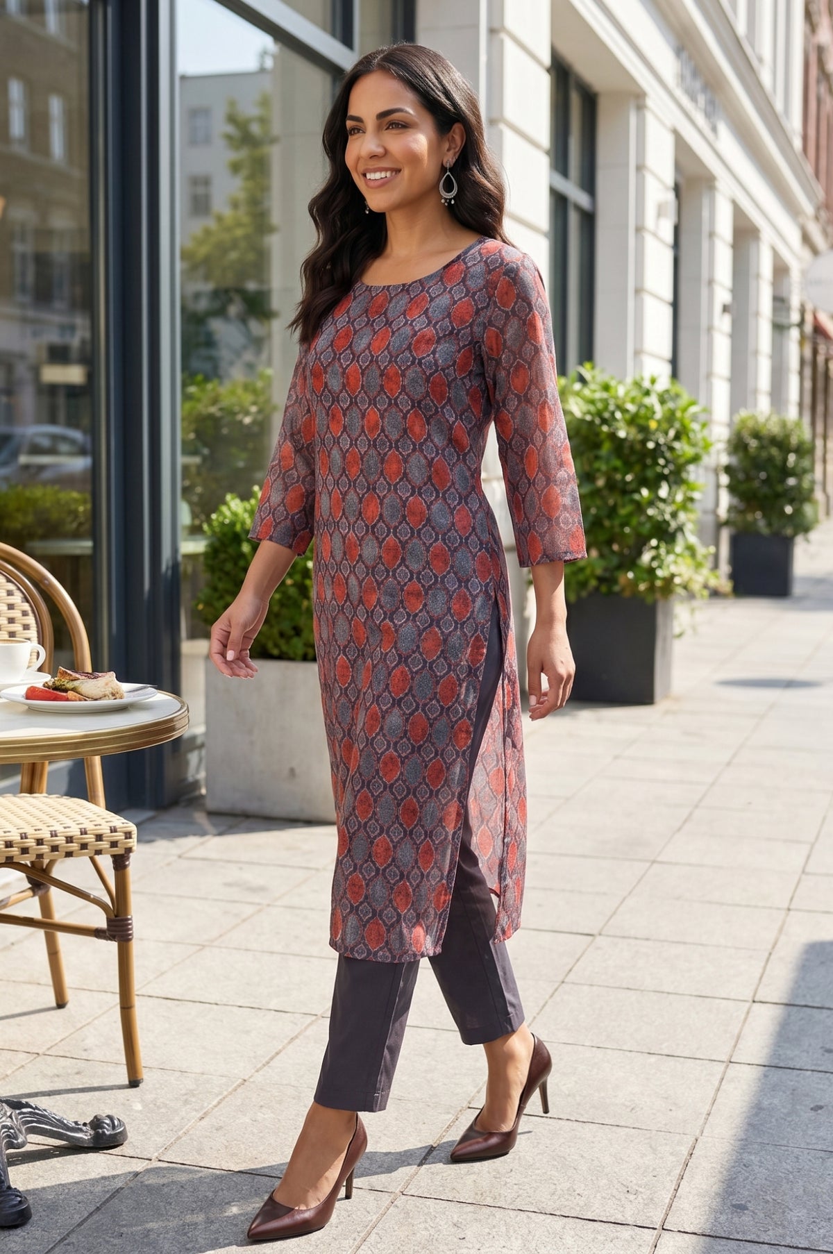 Black Geometric Printed Modal Straight Kurta
