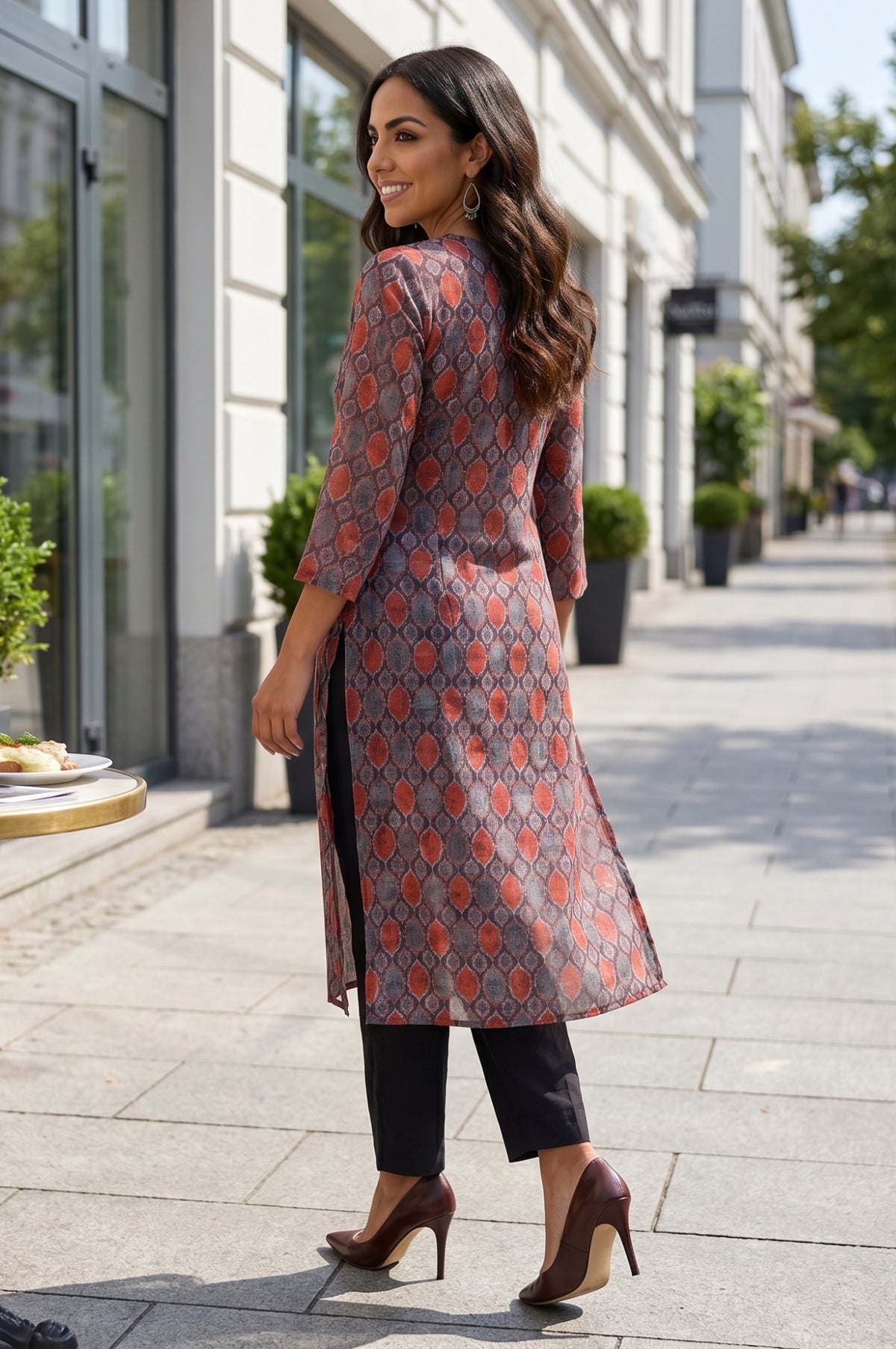 Black Geometric Printed Modal Straight Kurta