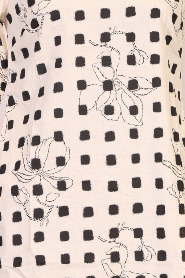 Off White Geometric Printed Pure Cotton Straight Kurta