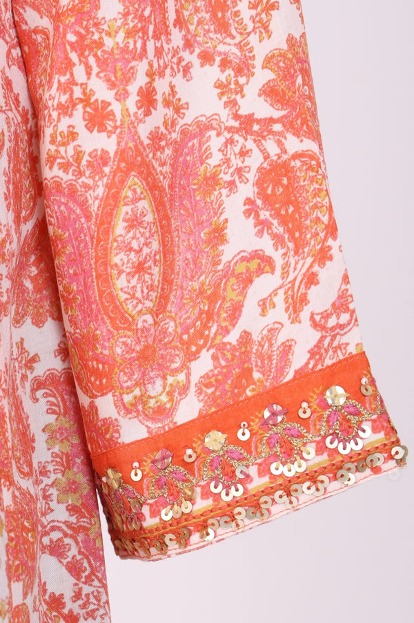 Peach Paisley Printed Sequins Modal Anarkali Kurta