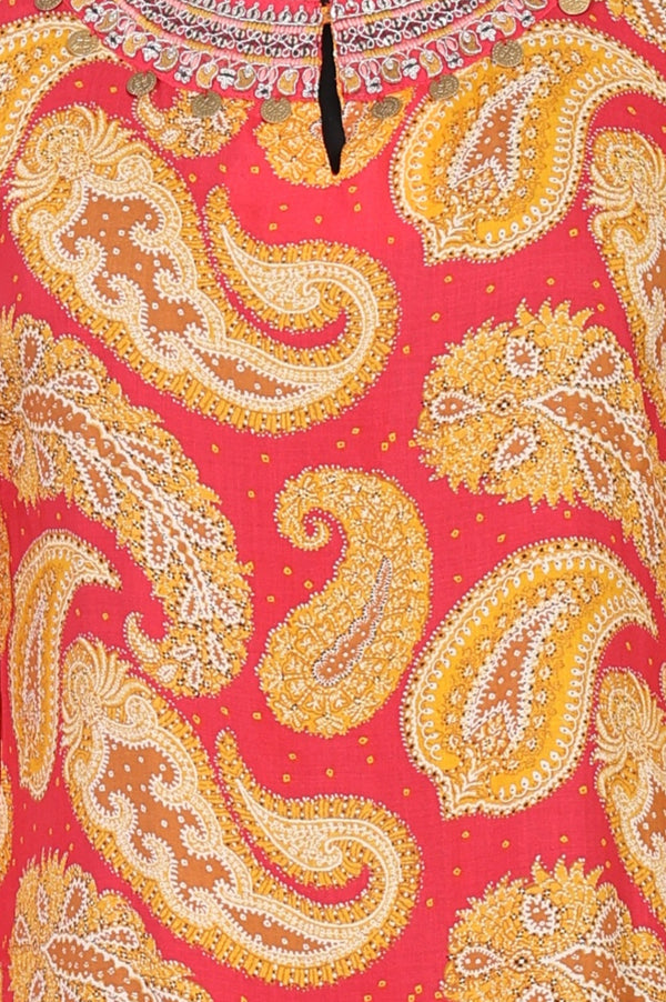 Rust Red Paisley Thread Embroidered Modal Straight Kurta
