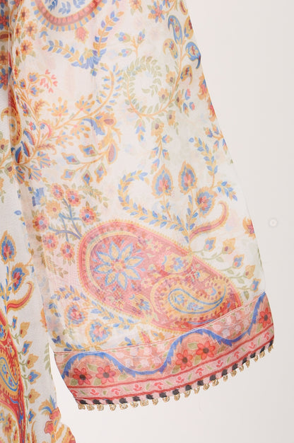 Off White Paisley Sequins Organza Straight Kurta