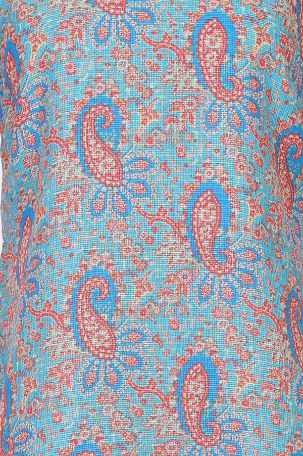 Turquoise Blue Ethnic Motifs Lace Kota Straight Kurta