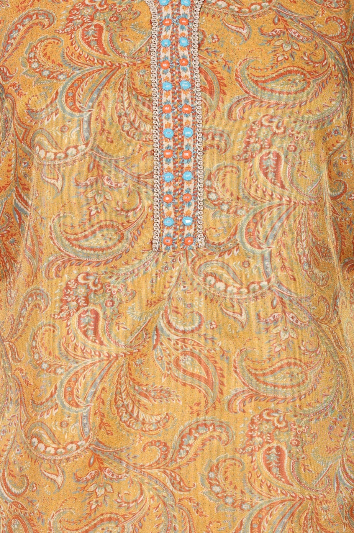 Mustard Paisley Embroidered Tissue Straight Kurta