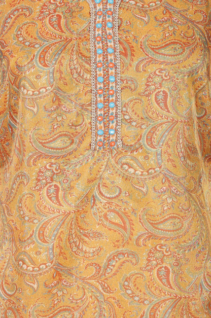 Mustard Paisley Embroidered Tissue Straight Kurta