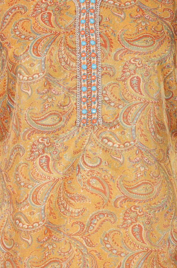 Mustard Paisley Embroidered Tissue Straight Kurta