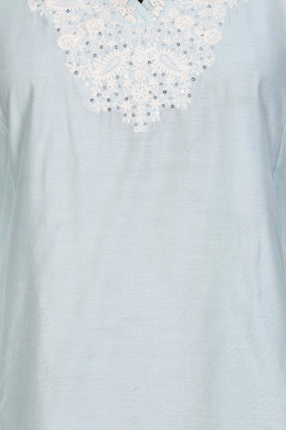 Blue Yarn Dyed Chikankari Embroidered Straight Kurta