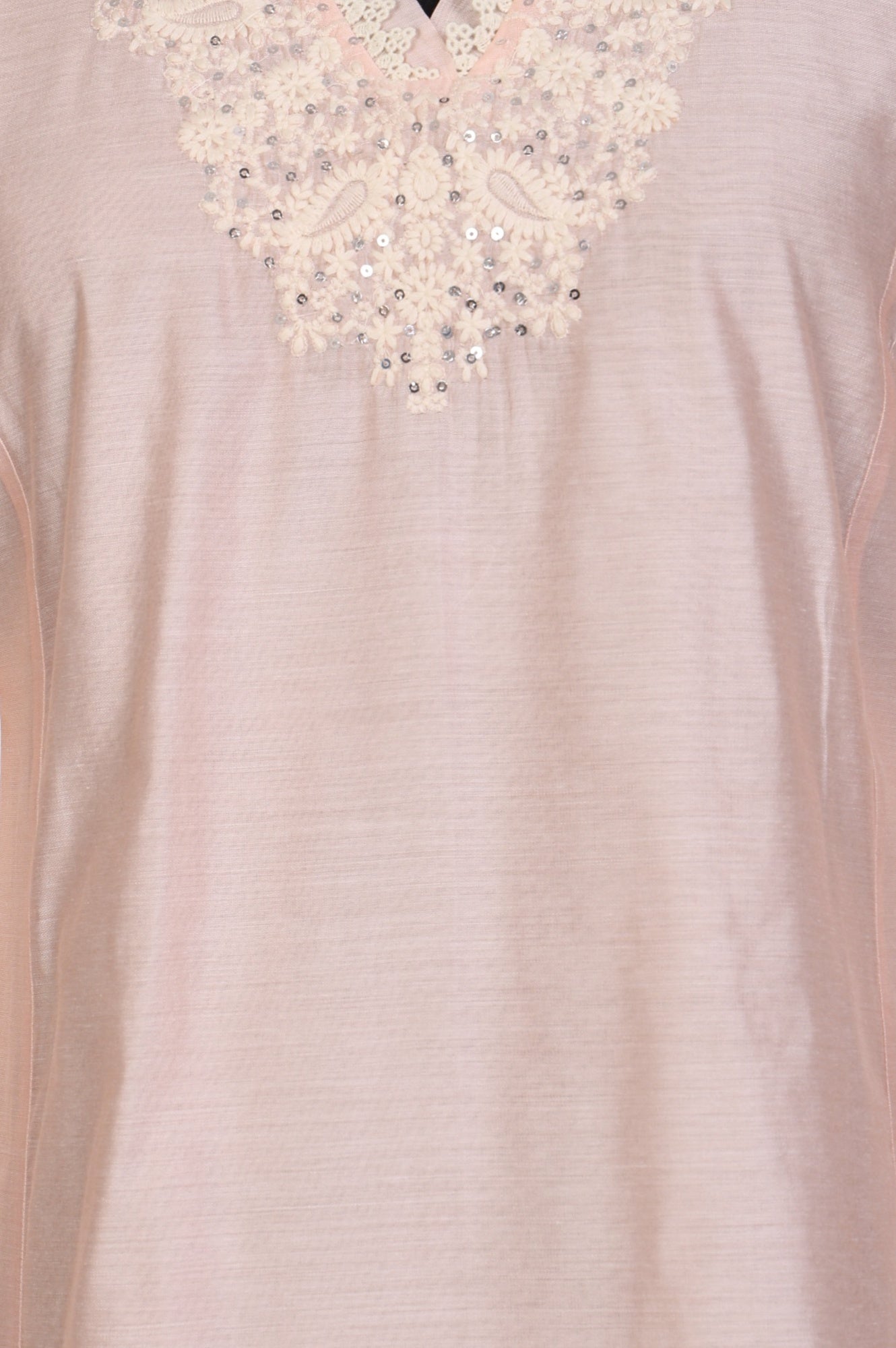 Peach Yarn Dyed Chikankari Embroidered Straight Kurta