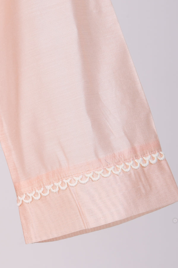 Peach Yarn Dyed Chikankari Embroidered Straight Kurta