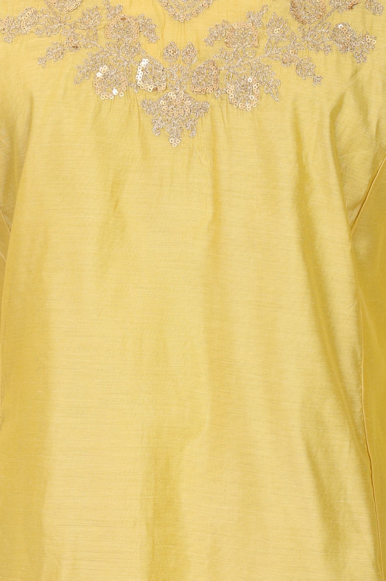 Yellow Embroidered Chanderi A-line Kurta