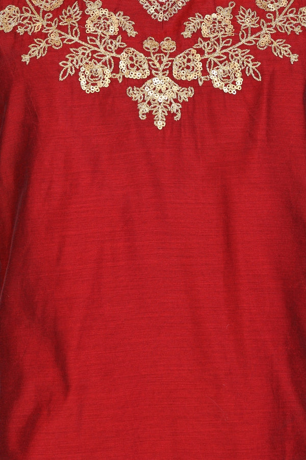 Maroon Yarn Dyed Zari Embroidered Straight Chanderi Kurta