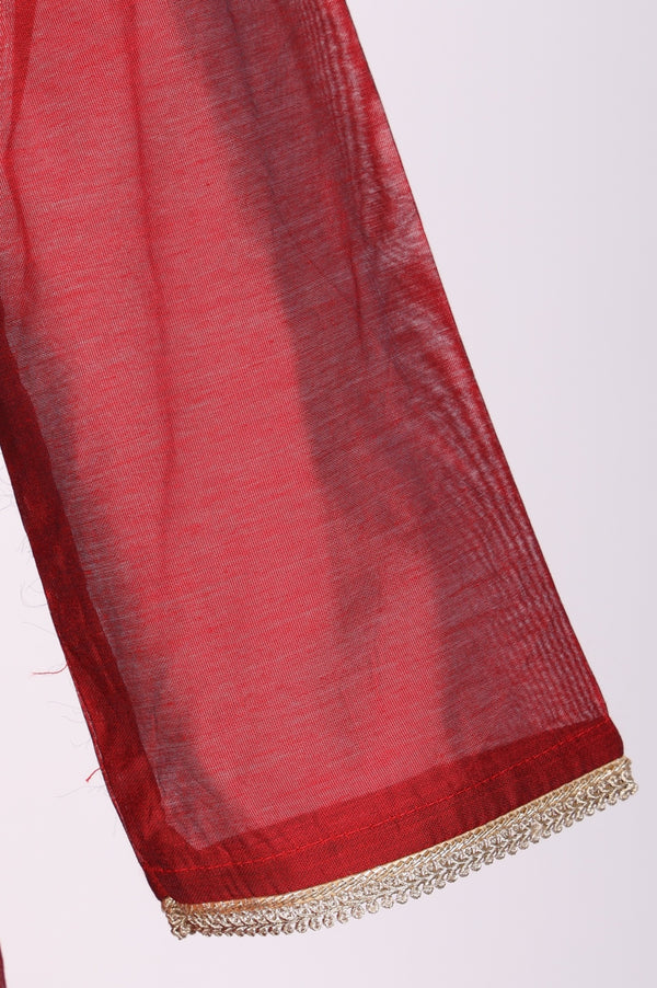 Maroon Yarn Dyed Zari Embroidered Straight Chanderi Kurta