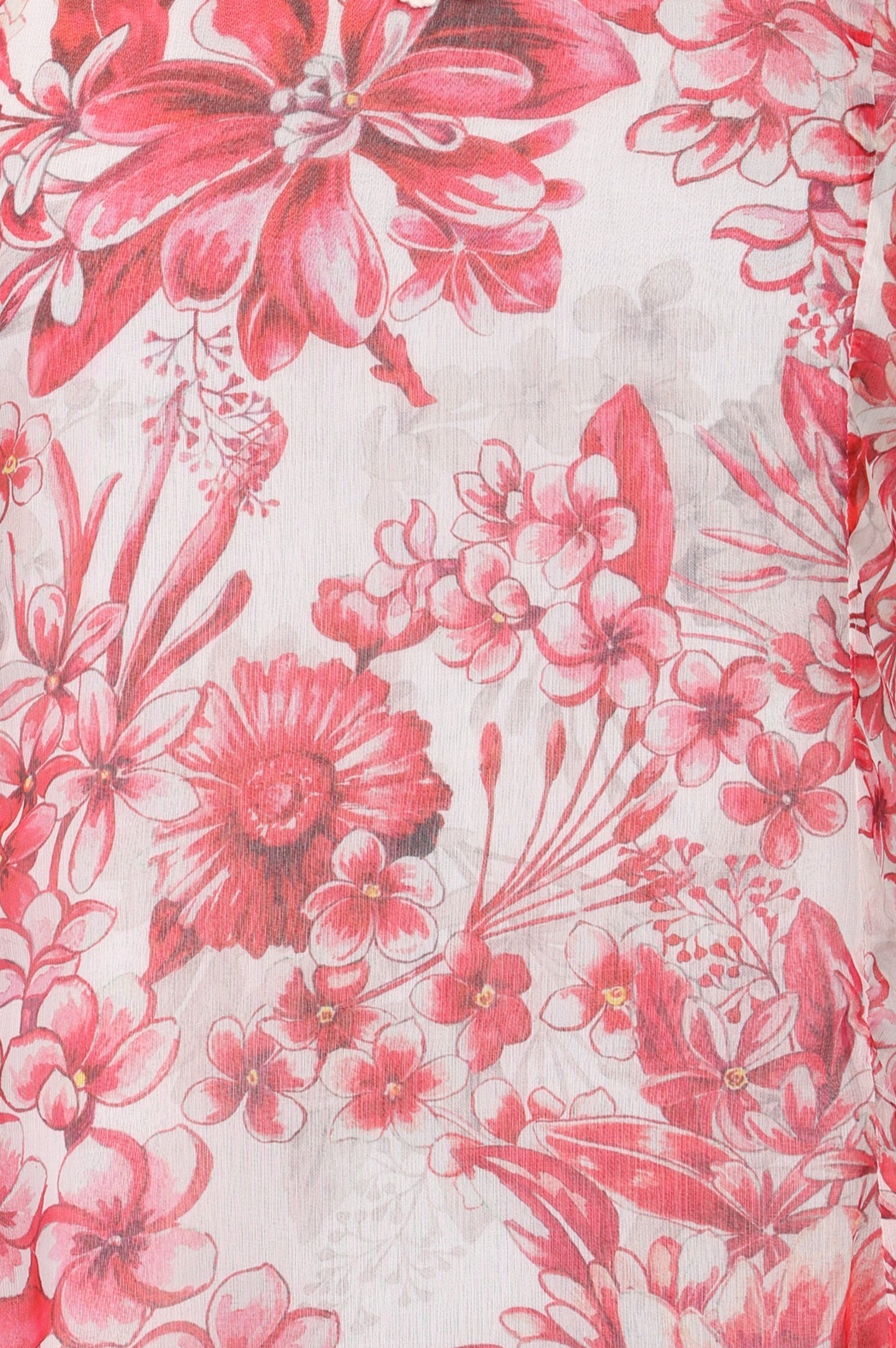 Off-White and Red Floral Printed Chiffon Straight Kurta