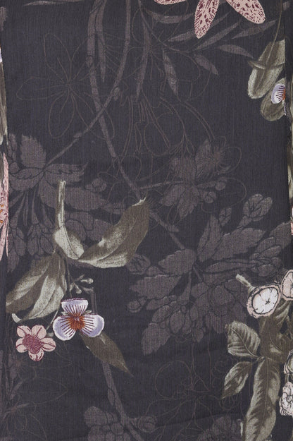Black Floral Printed Chiffon Straight Kurta