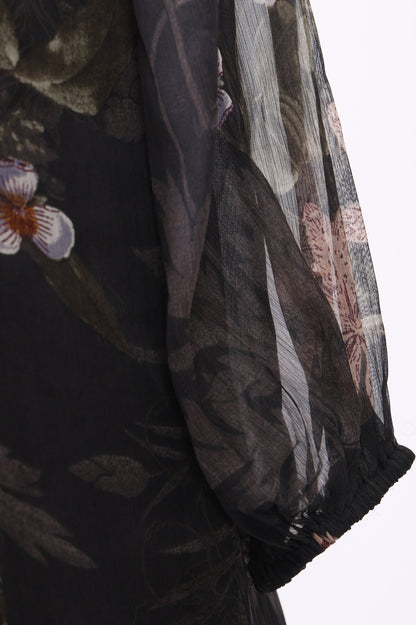 Black Floral Printed Chiffon Straight Kurta