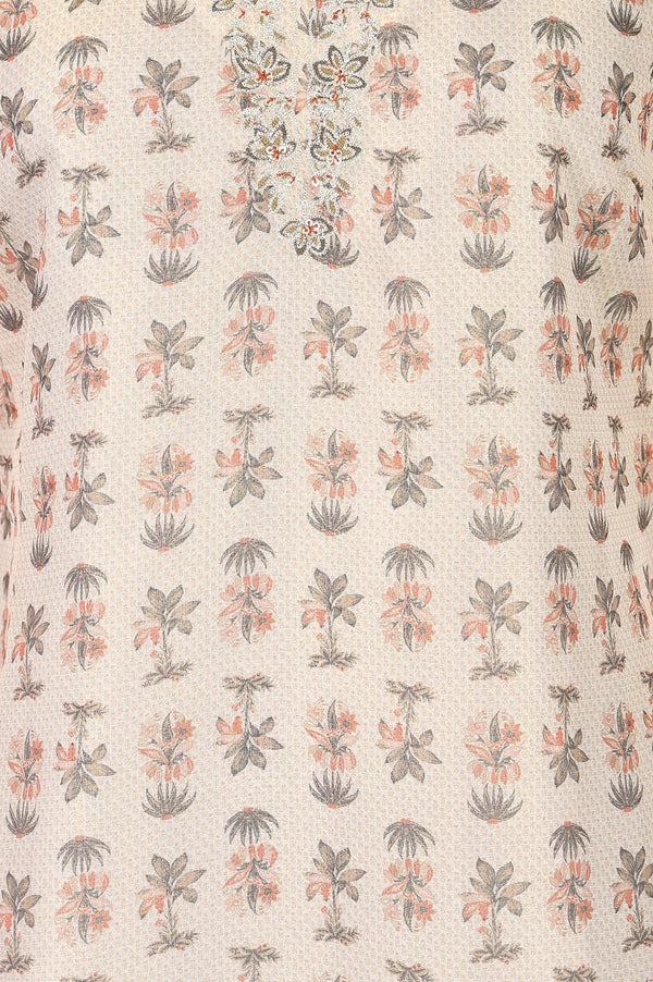Beige Floral Printed Embroidered Straight Kurta