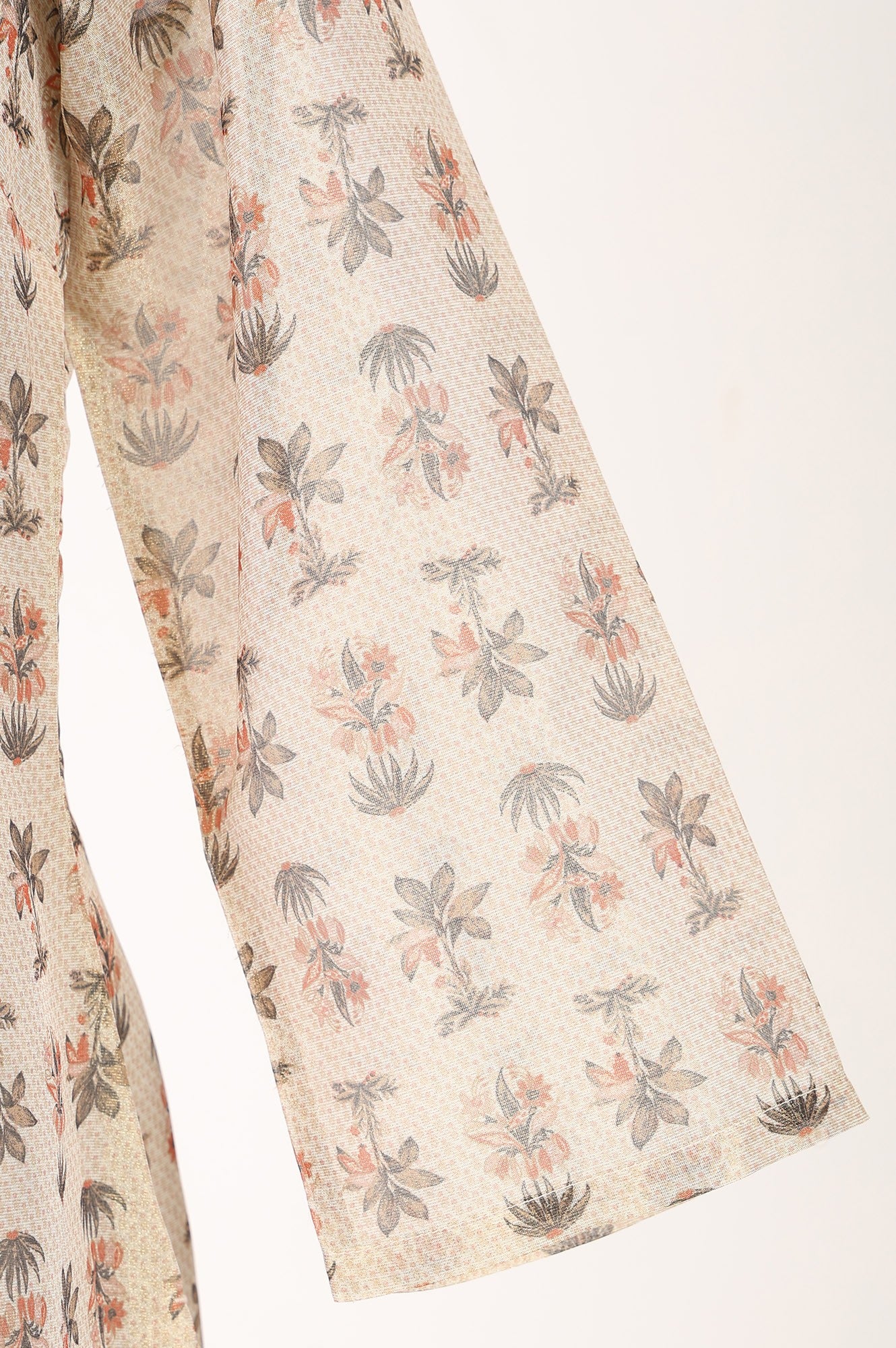 Beige Floral Printed Embroidered Straight Kurta
