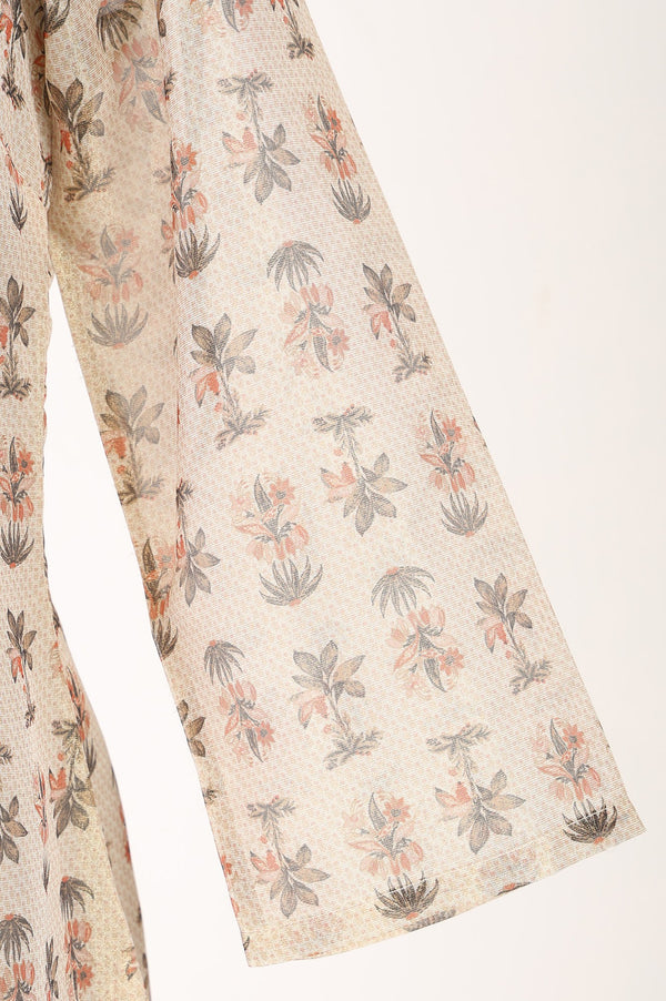 Beige Floral Printed Embroidered Straight Kurta