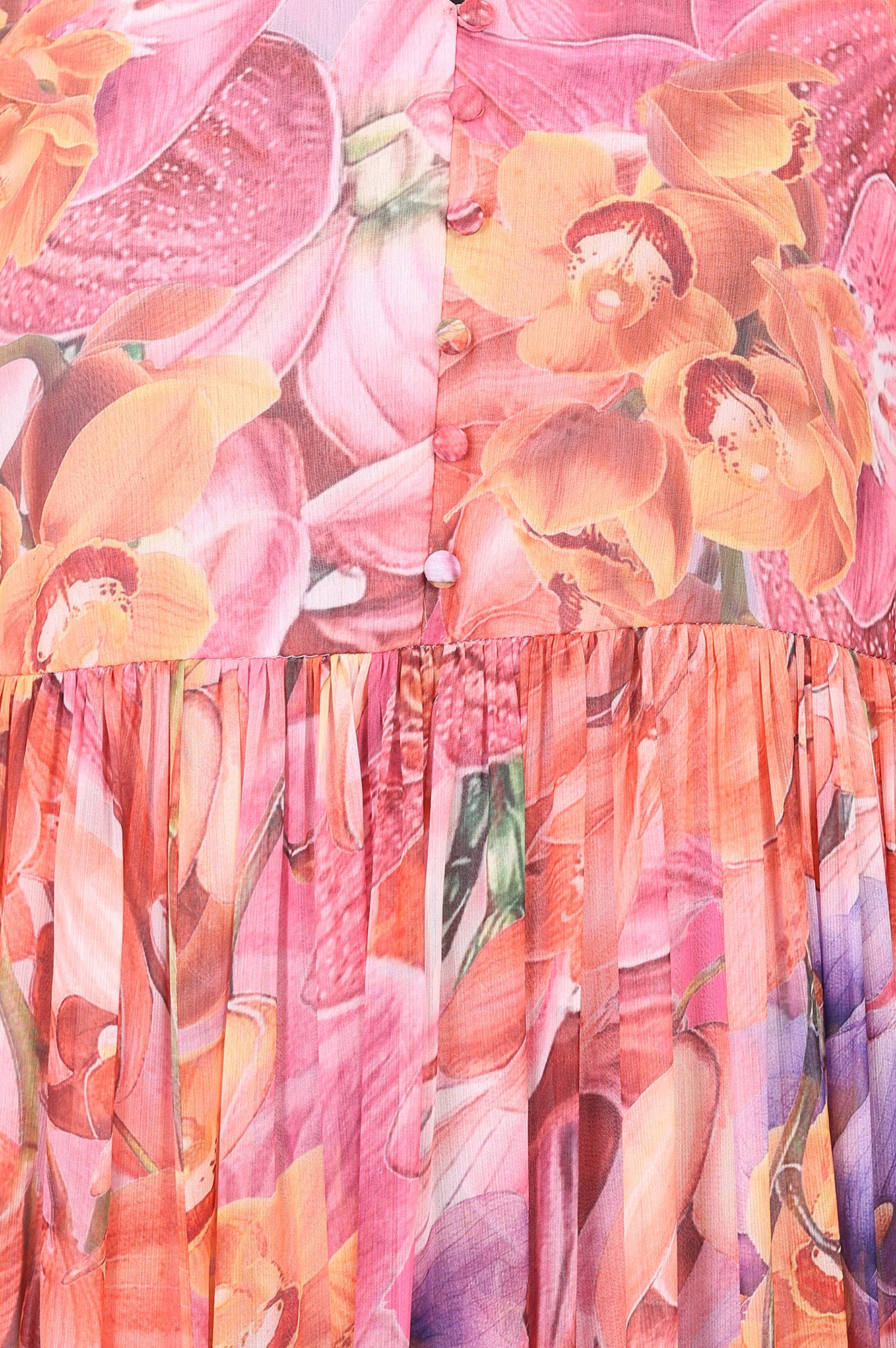 Multicolor Floral Printed Chiffon Flared Dress