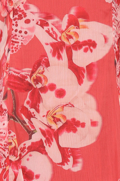 Red Floral Printed Chiffon Straight Kurta