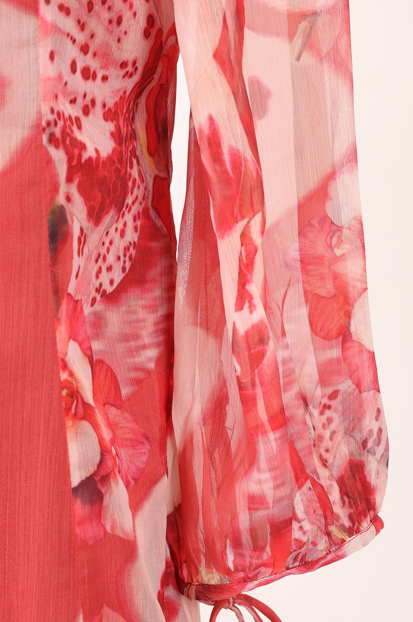 Red Floral Printed Chiffon Straight Kurta