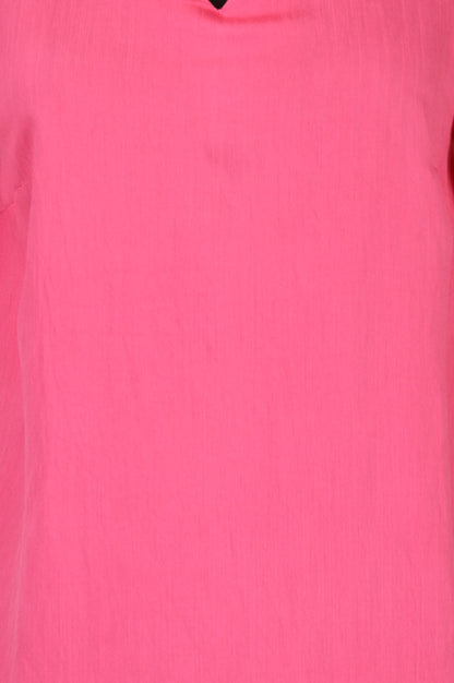 Pink Solid A-line Shirt Collar Kurta