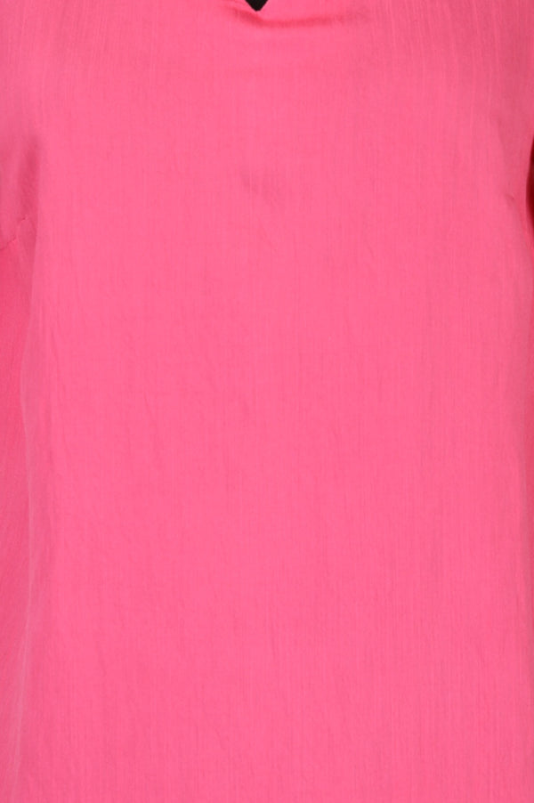 Pink Solid A-line Shirt Collar Kurta
