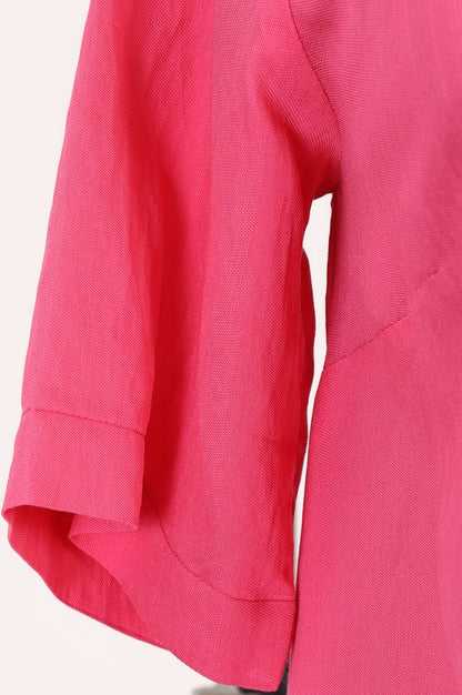 Pink Solid A-line Shirt Collar Kurta