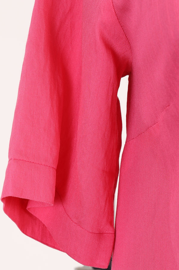 Pink Solid A-line Shirt Collar Kurta