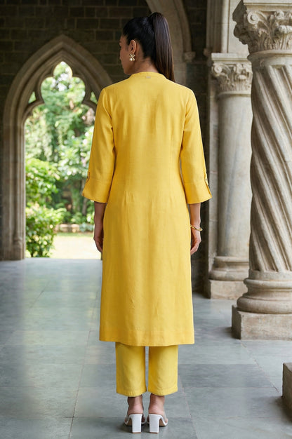 Yellow Solid Rayon Flax Straight Kurta