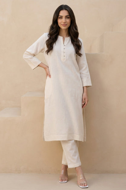 Beige Solid Rayon Straight Kurta