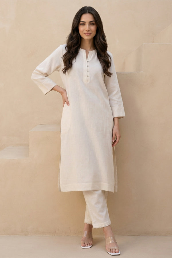 Beige Solid Rayon Straight Kurta
